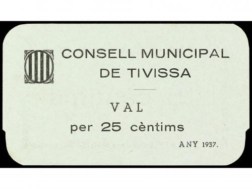 CATALUNYA. 25 Cèntims. 1937. C.M. de TIVISSA. Cartulina. MUY