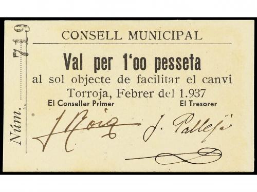 CATALUNYA. 1 Pesseta. Febrer 1937. C.M. de TORROJA. Cartón. 