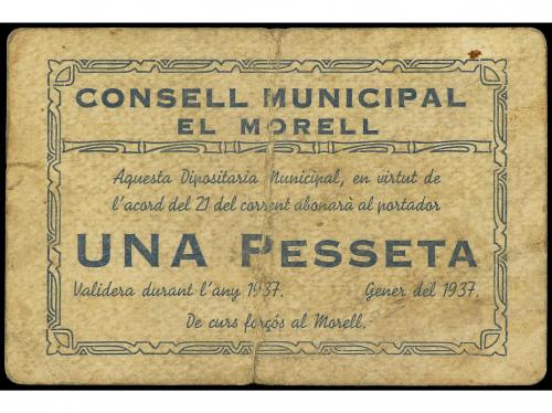 CATALUNYA. 1 Pesseta. Gener 1937. C.M. d´ EL MORELL. Cartón.