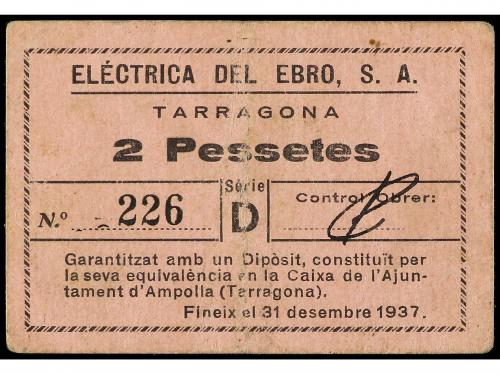 CATALUNYA. 2 Pessetes. Desembre 1937. ELÉCTRICA DEL EBRO S.A