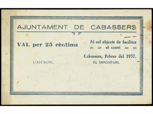 CATALUNYA. 25 Cèntims. Febrer 1937. Aj. de CABASSERS. Sin fi