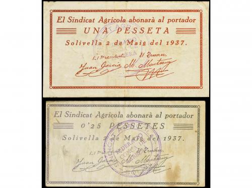 CATALUNYA. Lote 2 billetes 0, 25 y 1 Pesseta. 2 Maig 1937. S