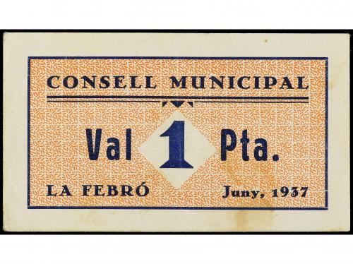 CATALUNYA. 1 Pesseta. Juny 1937. C.M. de LA FEBRÓ. Sin sello