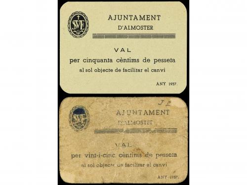 CATALUNYA. Lote 2 billetes 25 y 50 Cèntims. 1937. Aj. d´ ALM