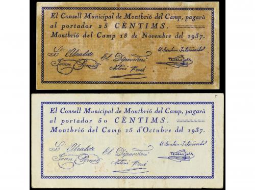 CATALUNYA. Lote 5 billetes 25 y 50 (2) Cèntims y 1 Pesseta (