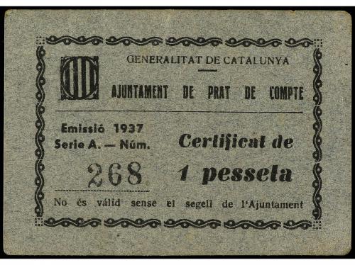CATALUNYA. 1 Pesseta. 1937. Aj. de PRAT DE COMPTE. Cartón. M