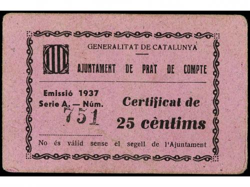 CATALUNYA. 25 Cèntims. 1937. Aj. de PRAT DE COMPTE. Cartón. 