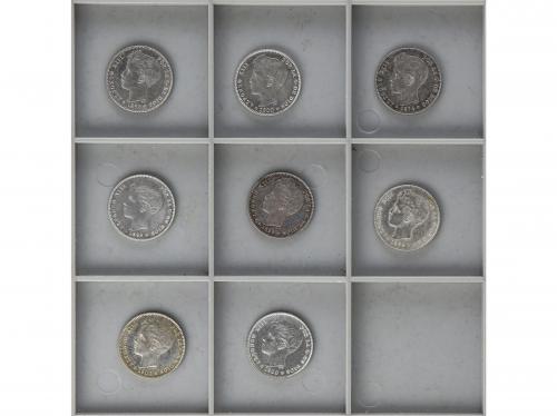 ALFONSO XIII. Lote 8 monedas 1 Peseta. 1896, 1899 y 1900. 18