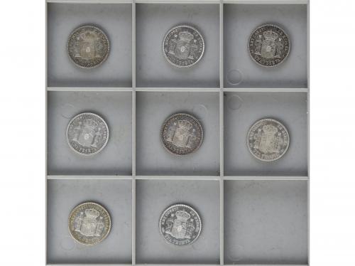 ALFONSO XIII. Lote 8 monedas 1 Peseta. 1896, 1899 y 1900. 18