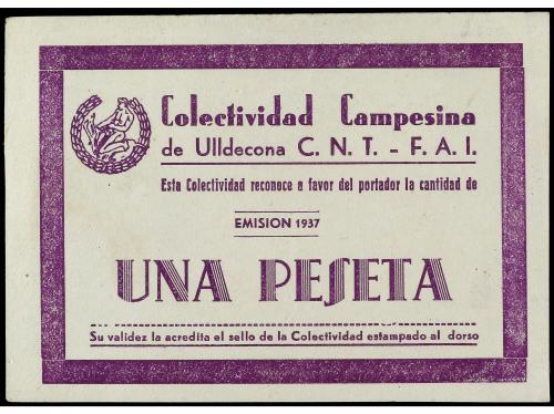 CATALUNYA. 1 Peseta. 1937. COLECTIVIDAD CAMPESINA de ULLDECO