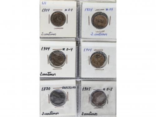 LOTES CENTENARIO. Lote 75 monedas 1 a 2 Céntimos. 1870 a 191