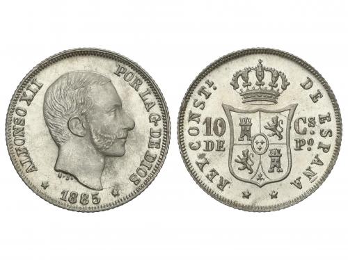 ALFONSO XII. 10 Centavos de Peso. 1885. MANILA. Brillo origi