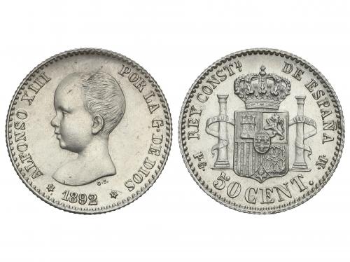 ALFONSO XIII. 50 Céntimos. 1892/89 (*9/8-2). P/M.G.-M. Corre