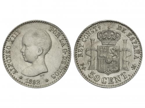 ALFONSO XIII. 50 Céntimos. 1892/82 (*2-2). P.G.-M. (Rayitas 