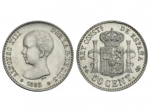 ALFONSO XIII. 50 Céntimos. 1892 (*9-2). P.G.-M. Brillo origi