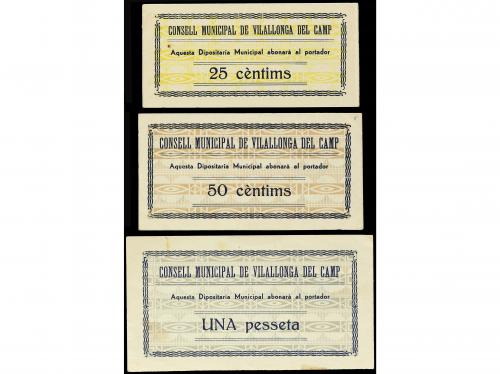 CATALUNYA. Serie 3 billetes 25 y 50 Cèntims y 1 Pesseta. C.M