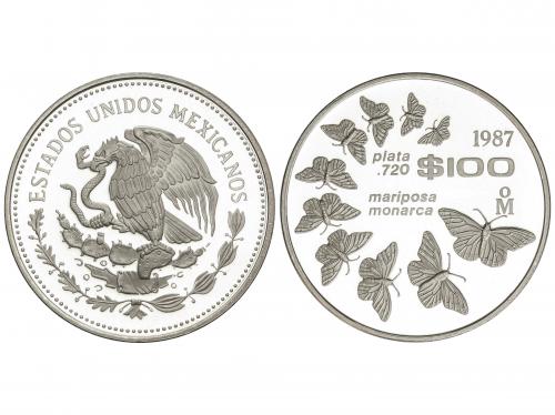 MÉXICO. 100 Pesos. 1987. 30,41 grs. AR. Mariposa monarca. KM