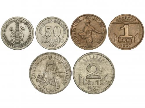 EMISIONES LOCALES GUERRA CIVIL. Serie 3 monedas 50 Céntimos,