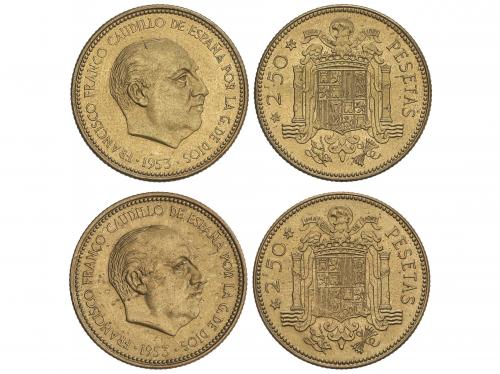 ESTADO ESPAÑOL. Lote 2 monedas 2,50 Pesetas. 1953 (*19-70) y