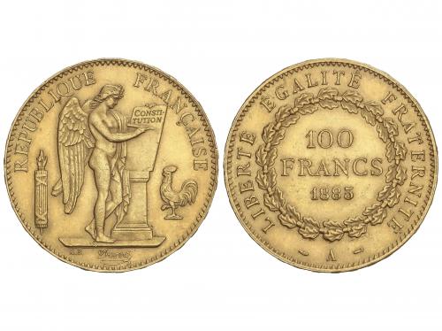 FRANCIA. 100 Francs. 1885-A. III REPUBLIQUE. PARÍS. 32,23 gr