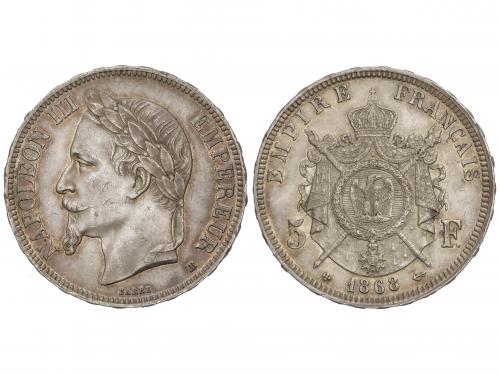 FRANCIA. 5 Francs. 1868-BB. NAPOLEÓN III. STRASBOURG. 24,96 