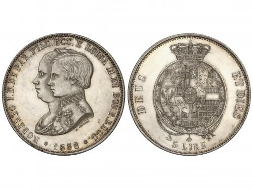 ESTADOS ITALIANOS. 5 Lire. 1858. ROBERTO I DE BORBÓN. PARMA.