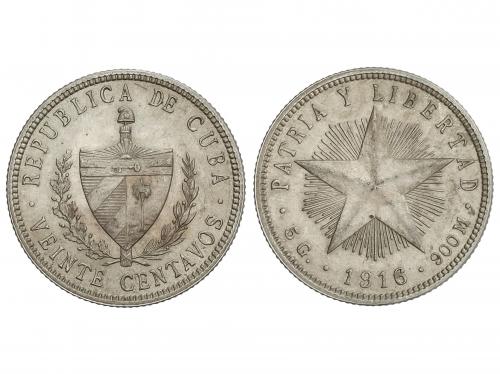 CUBA. 20 Centavos. 1916. 4,98 grs. AR. Restos de brillo orig