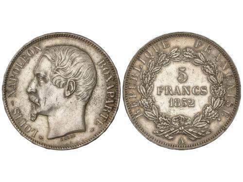 FRANCIA. 5 Francs. 1852-A. LOUIS NAPOLEON BONAPARTE. PARÍS. 