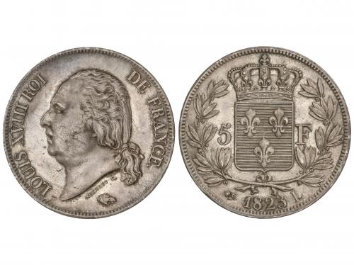 FRANCIA. 5 Francs. 1823-L. LOUIS XVIII. BAYONNE. 24,81 grs. 