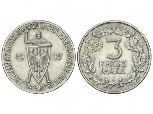 ALEMANIA. 3 Reichsmark. 1925-J. REPÚBLICA DE WEIMAR. HAMBURG