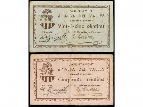 CATALUNYA. Lote 2 billetes 25 y 50 Cèntims. 1937. Aj. d´ ALB