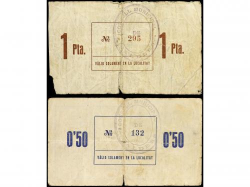 CATALUNYA. Lote 2 billetes 0´ 50 y 1 Pesseta. Agost 1937. C.