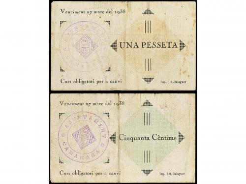 CATALUNYA. Lote 2 billetes 50 Cèntims y 1 Pesseta. Març 1937