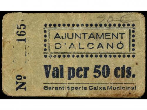 CATALUNYA. 50 Cèntims. Aj. d´ ALCANÓ. Cartón. Con sello y fi