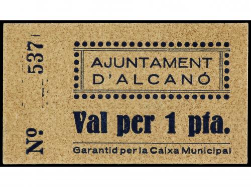 CATALUNYA. 1 Pesseta. Aj. d´ ALCANÓ. Cartón. Con sello y fir