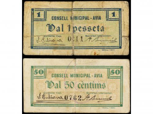 CATALUNYA. Lote 2 billetes 50 Cèntims y 1 Pesseta. C.M. d´ A