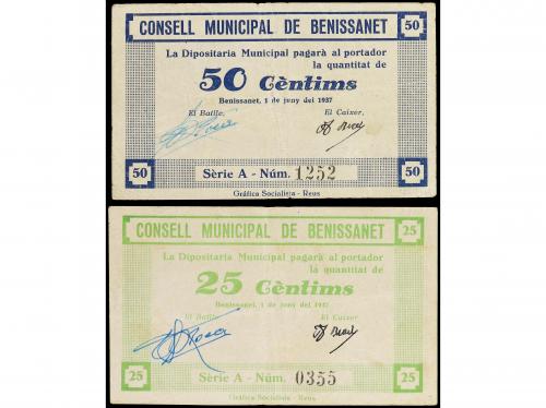 CATALUNYA. Lote 2 billetes 25 y 50 Cèntims. 1 juny 1937. C.M