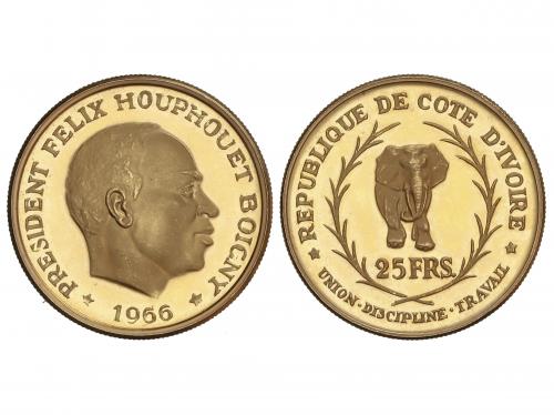 COSTA DE MARFIL. 25 Francs. 1966. 8,03 grs. AU. Elefante afr
