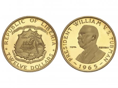 LIBERIA. 12 Dollars. 1965. 6,06 grs. AU. 70 Aniversario Pres
