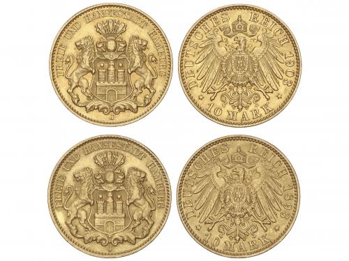 ESTADOS ALEMANES. Lote 2 monedas 10 Mark. 1893-J y 1903-J.