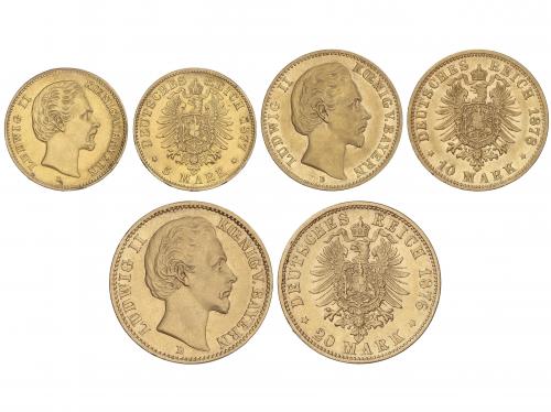 ESTADOS ALEMANES. Lote 3 monedas 5, 10 y 20 Mark. 1876-D, 1