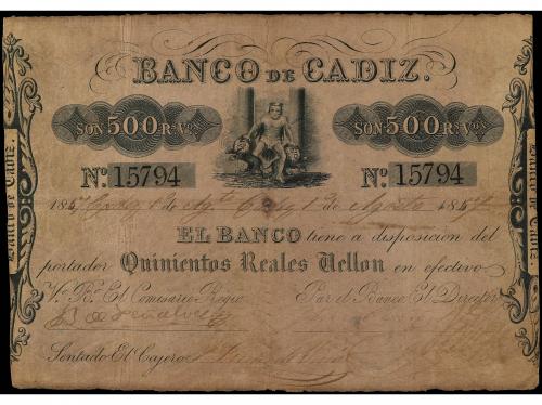ANTIGUOS. 500 Reales de Vellón. 1 Agosto 1857. BANCO DE CÁDI