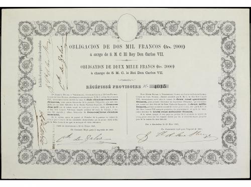 ANTIGUOS. Obligación 2.000 Francos. 25 Marzo 1869. CARLOS VI