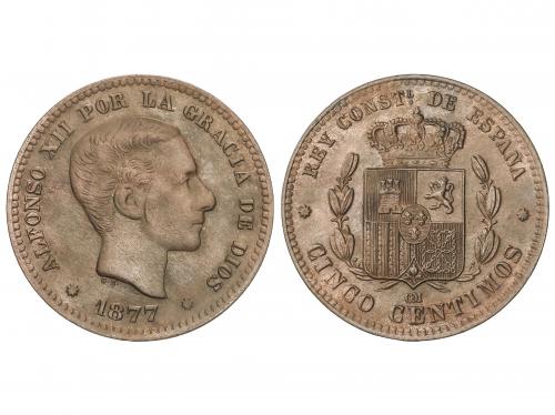 ALFONSO XII. 5 Céntimos. 1877. BARCELONA. O.M. EBC. 