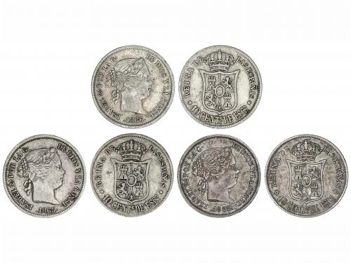 ISABEL II. Lote 3 monedas 10 Céntimos de Escudo. 1865, 1866 