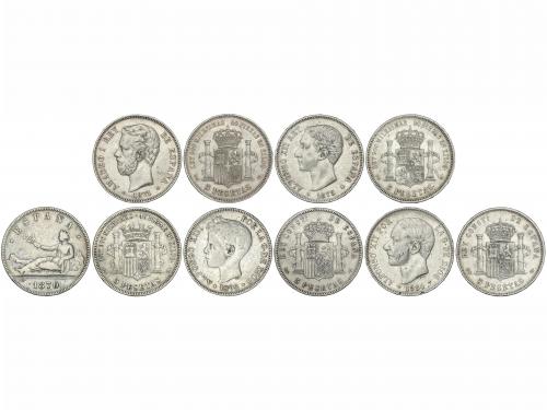 LOTES CENTENARIO. Lote 5 monedas 5 Pesetas. 1870 a 1898. GOB