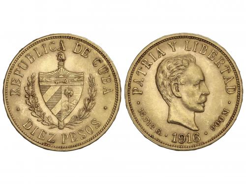 CUBA. 10 Pesos. 1916. 16,69 grs. AU. José Martí. (Leves golp