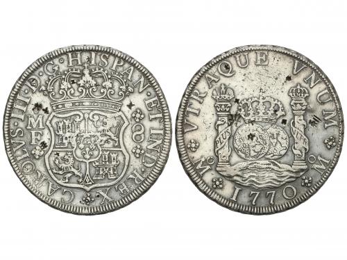 CARLOS III. 8 Reales. 1770. MÉXICO. M.F. 26,60 grs. Columnar