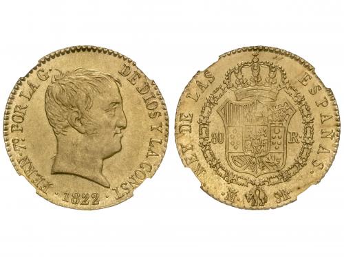 FERNANDO VII. 80 Reales. 1822. MADRID. S.R. Encapsulada por 