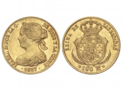 ISABEL II. 100 Reales. 1857. BARCELONA. 8,31 grs. (Leves ray